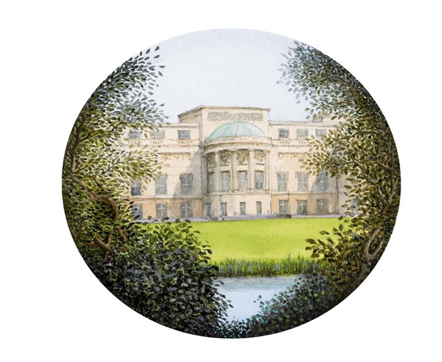 View of Buckingham Palace from rear gardens in the style of Claude Lorrain